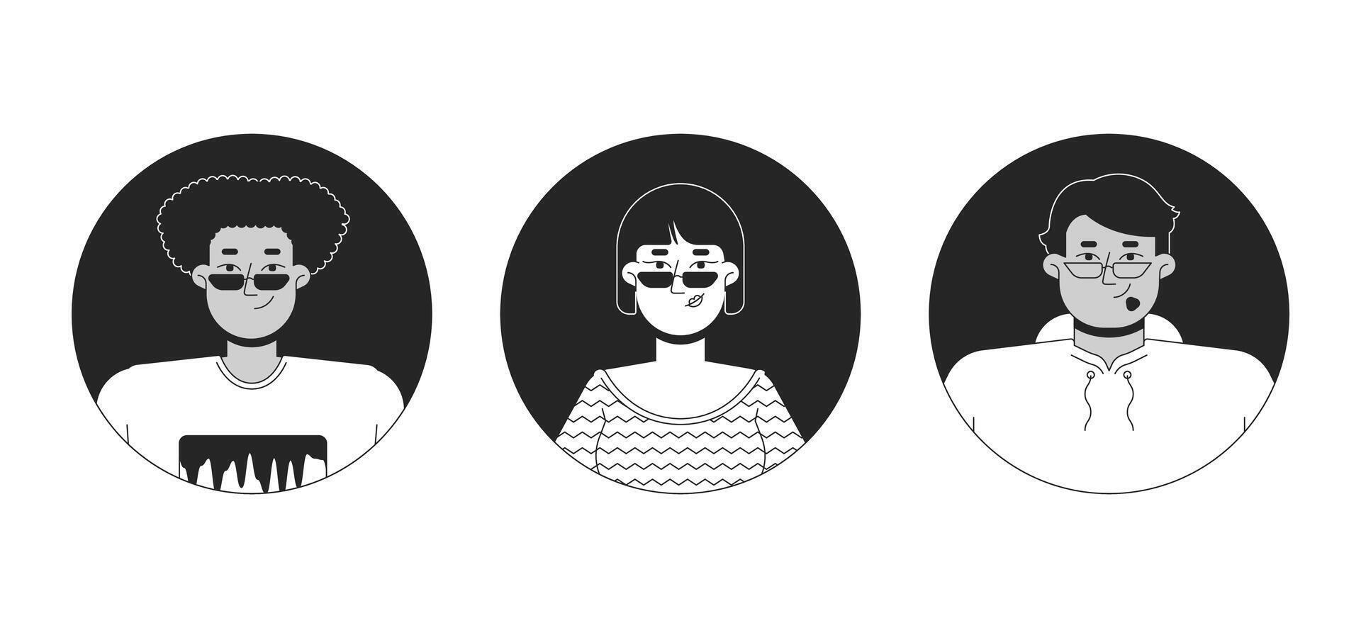 Business casual people diverse black and white 2D avatars illustration set. Multiracial adults outline cartoon character faces isolated. Employees flat user profile images collection portraits vector