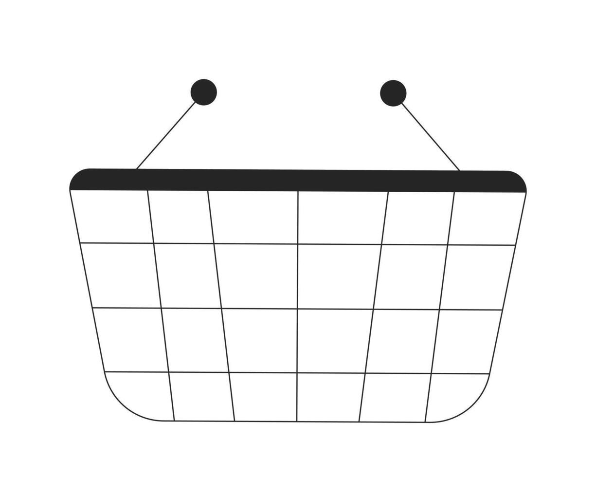Shopping basket empty black and white 2D line object. Ecommerce grocery. Retail container. Carry goods store. Plastic storage isolated clip art outline item. Monochromatic spot illustration vector