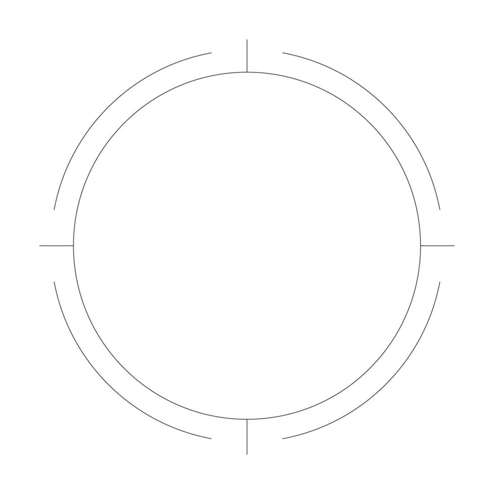 Sniper sight black and white 2D line object. Cross hair target. Aim targeting scope gun crosshair. Accuracy shooting circle frame isolated clip art outline item. Monochromatic spot illustration vector