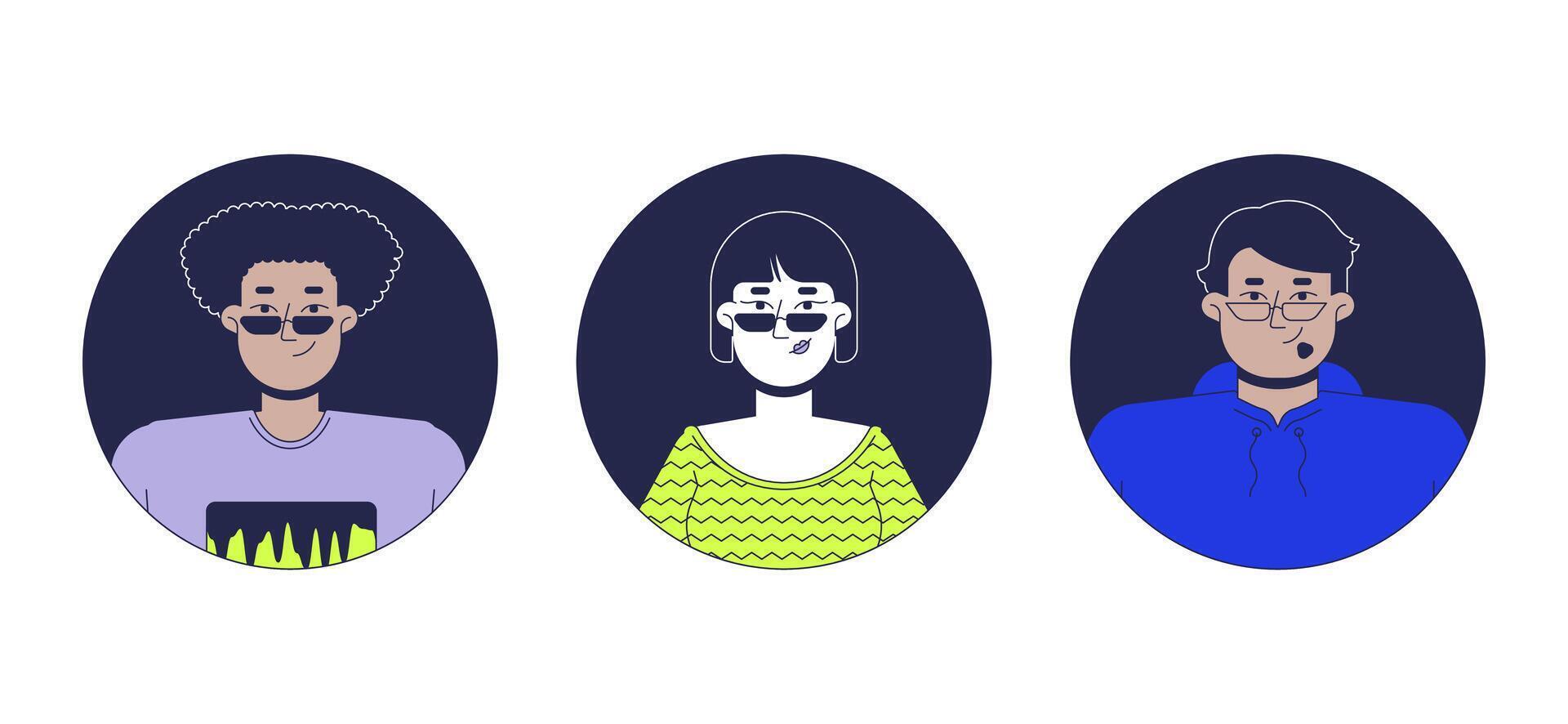 Business casual people diverse 2D linear avatars illustration set. Office employees cartoon character faces portraits collection. Multiracial adults flat color user profiles images isolated vector