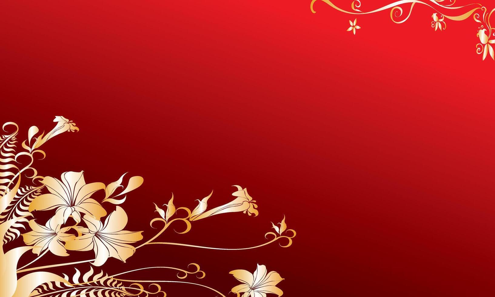 visually appealing background featuring intricate gold floral patterns against a deep red backdrop vector
