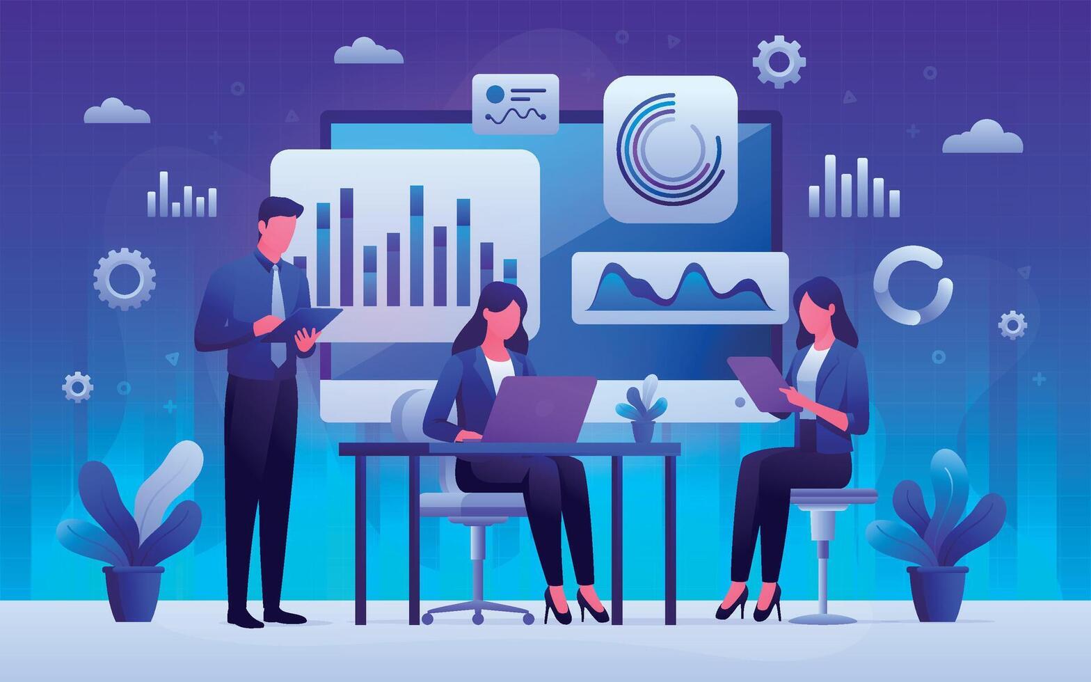 Gradient analyst data cartoon background vector