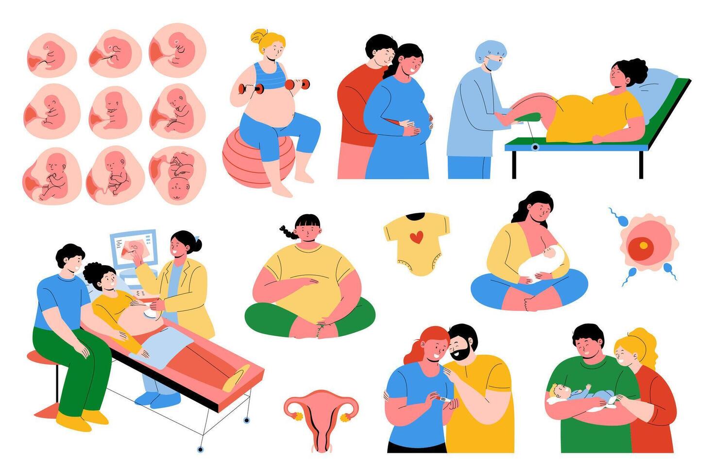 Pregnancy hand drawn flat set vector