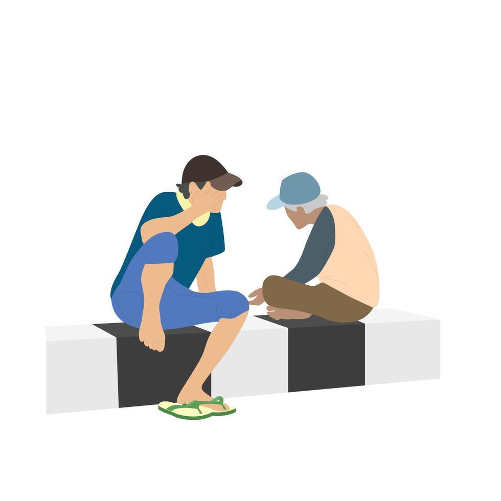 Young man and Old man converse on pedestrian Indonesia Southeast Asia vector