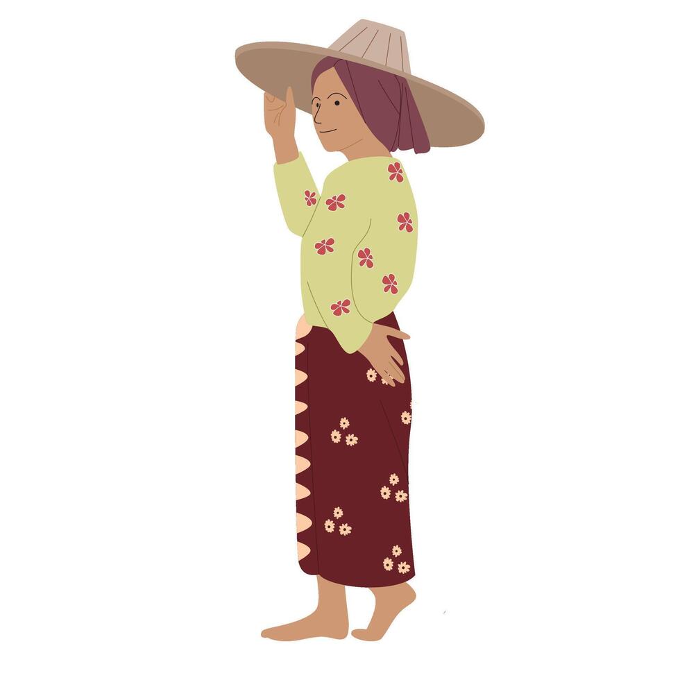 Happy Young girl wearing big hat in Indonesia Southeast Asia vector
