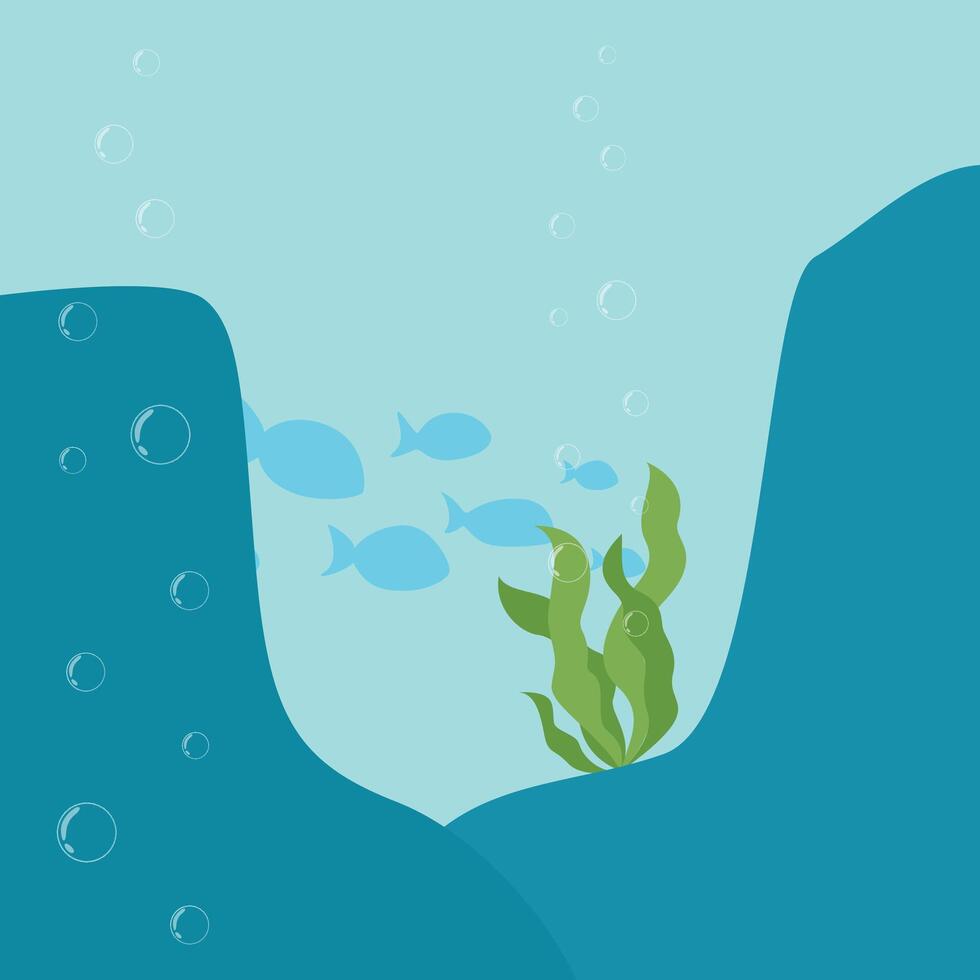 Seaweed in the middle of Two Undersea Cliffs Flat Background vector