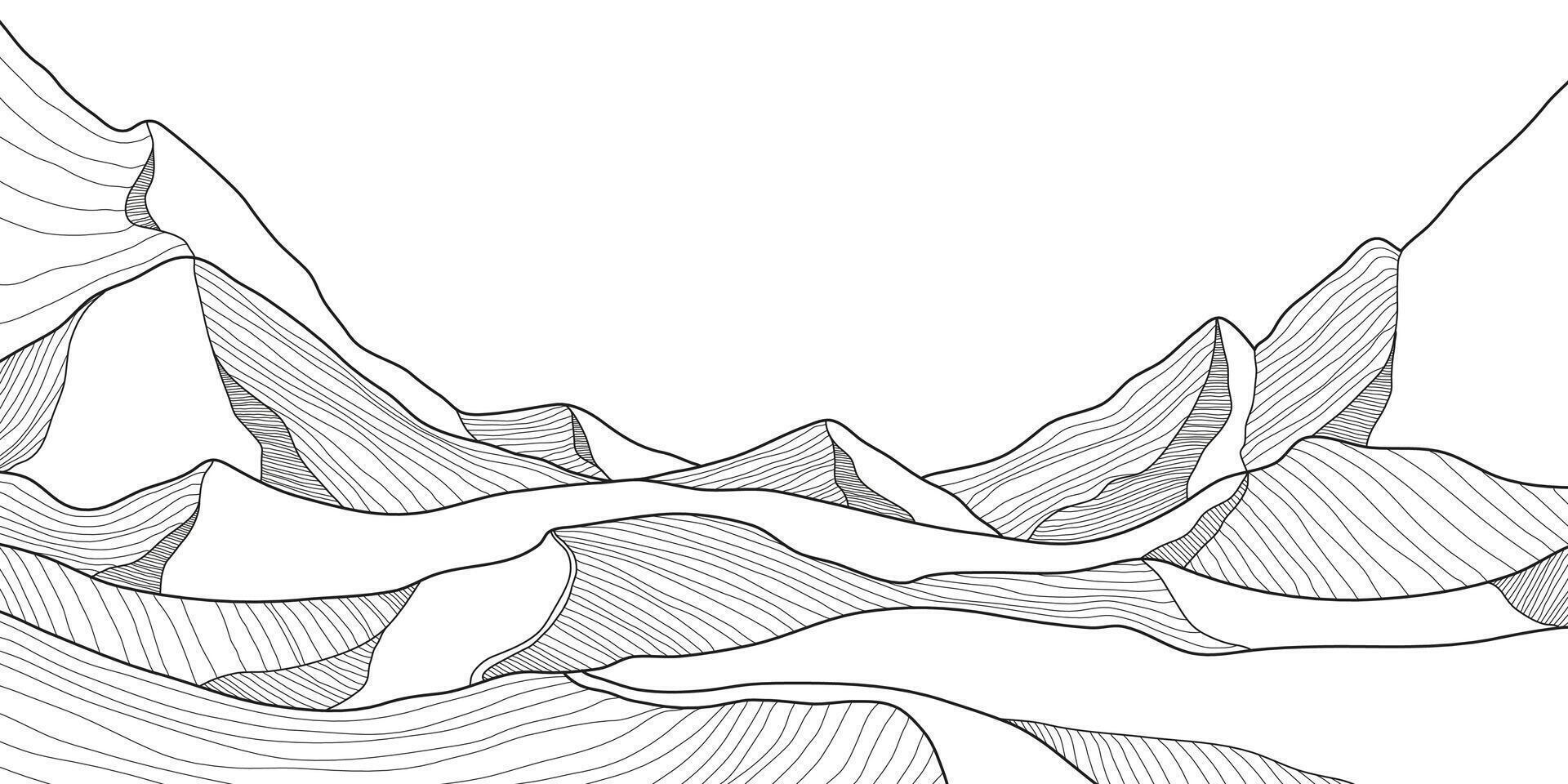 Simple line drawing of one line mountain. vector