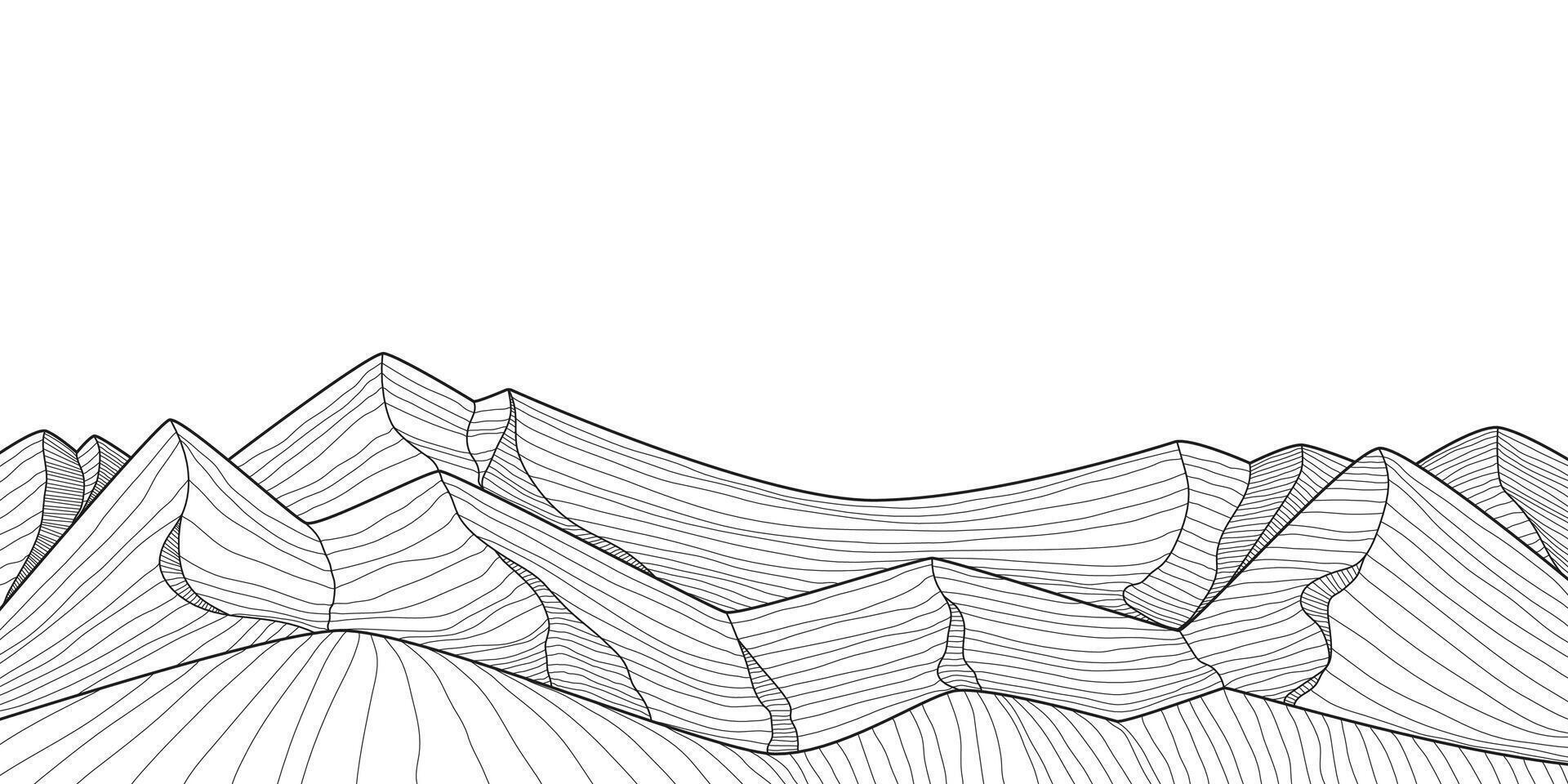 Scenic black and white landscape design for prints, and wall art. Simple line drawing vector
