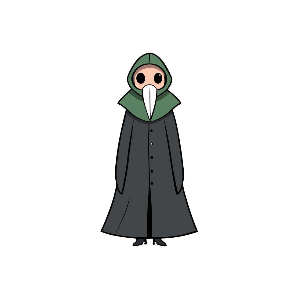 A cartoon character with a long black coat and green hat vector