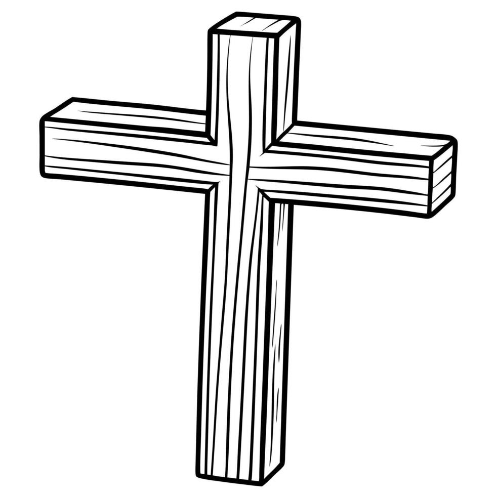 A wooden cross is shown in black and white vector