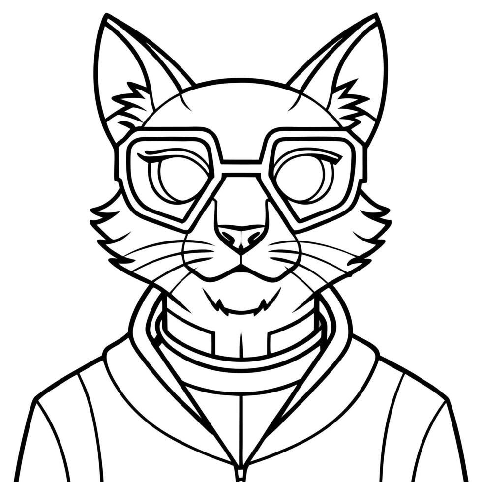 A cat wearing glasses coloring page vector