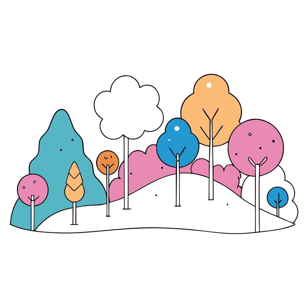 Colorful trees and clouds in the forest vector