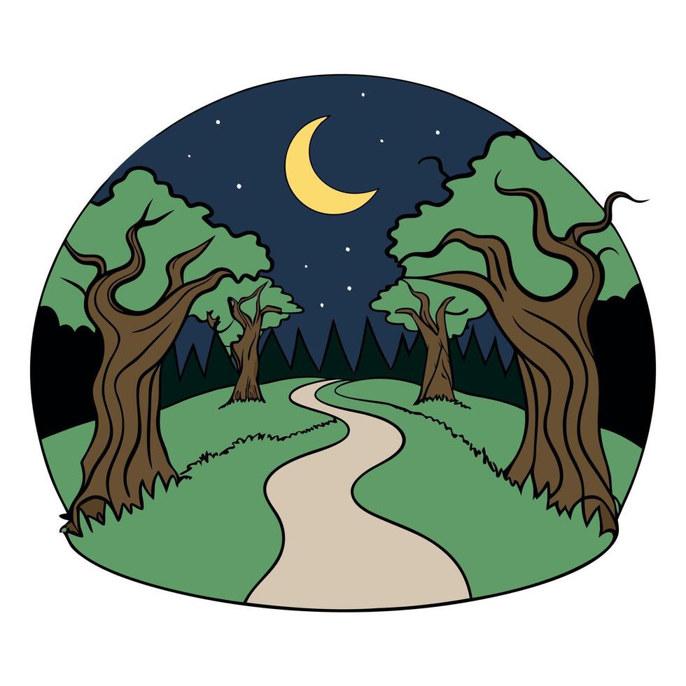 A cartoon illustration of a path in the woods vector