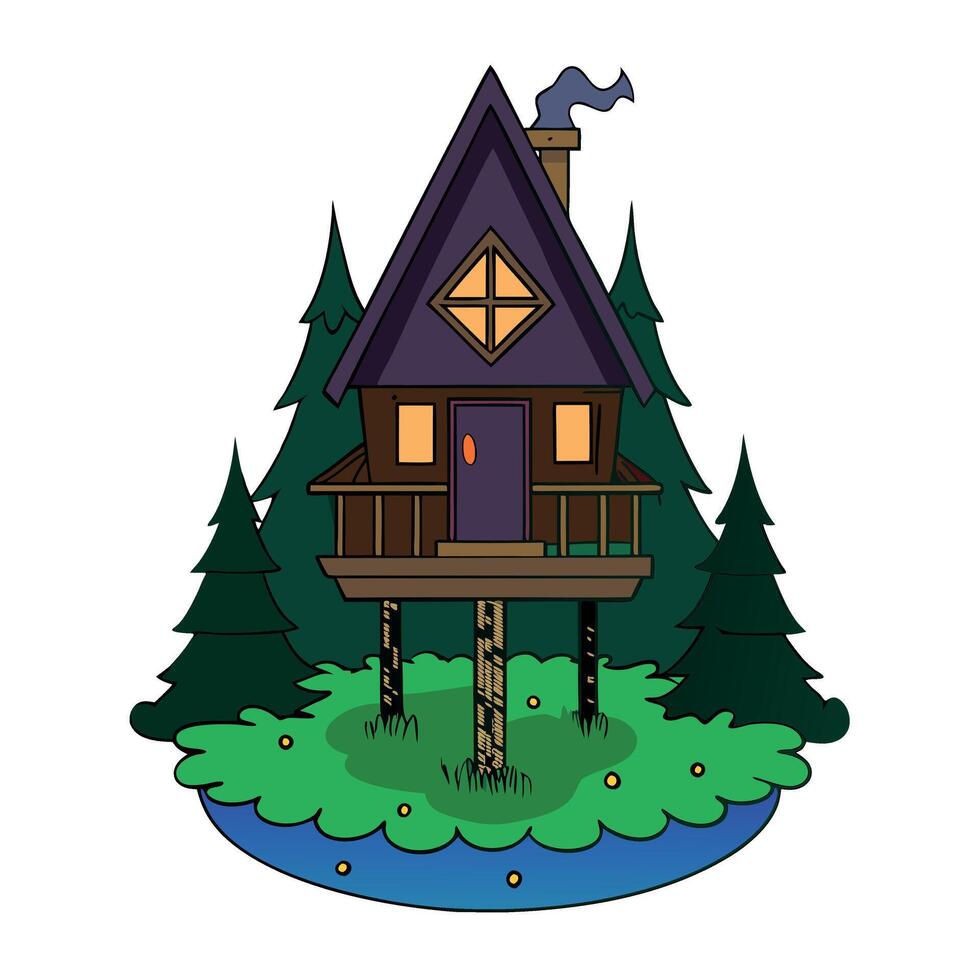A cartoon house with a tree on top vector