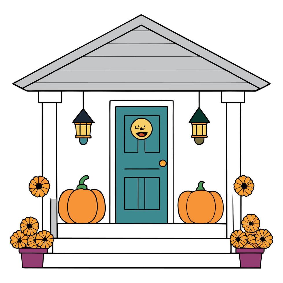 A house with pumpkins and a door vector