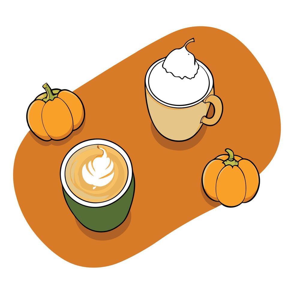 A coffee and pumpkin are shown on a table vector