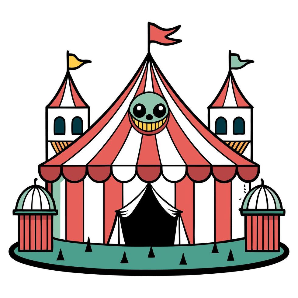 A cartoon circus tent with a face on it vector