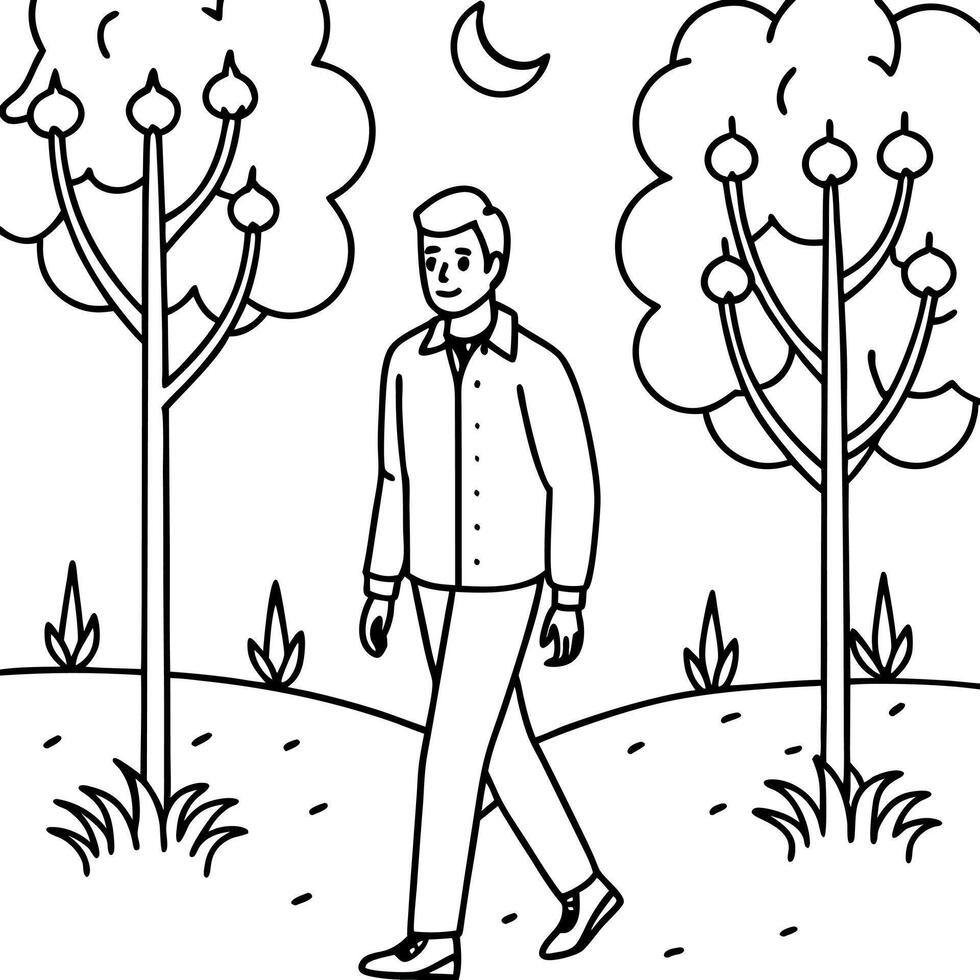 A man walking in the park coloring page vector