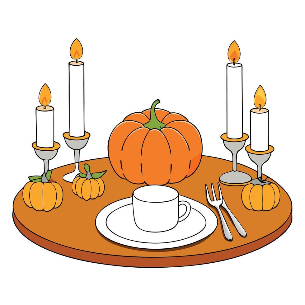 Thanksgiving table with pumpkin and candles vector