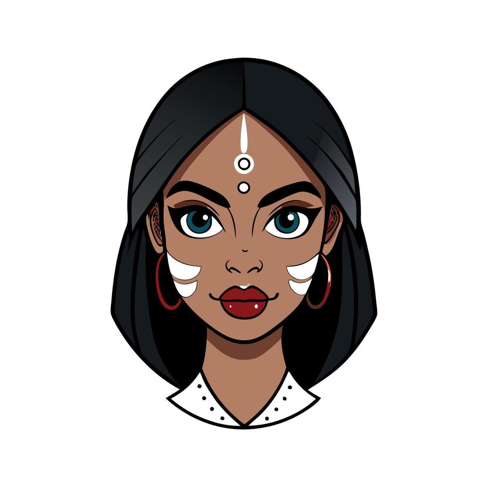 A cartoon avatar of a woman with a face painted with makeup vector