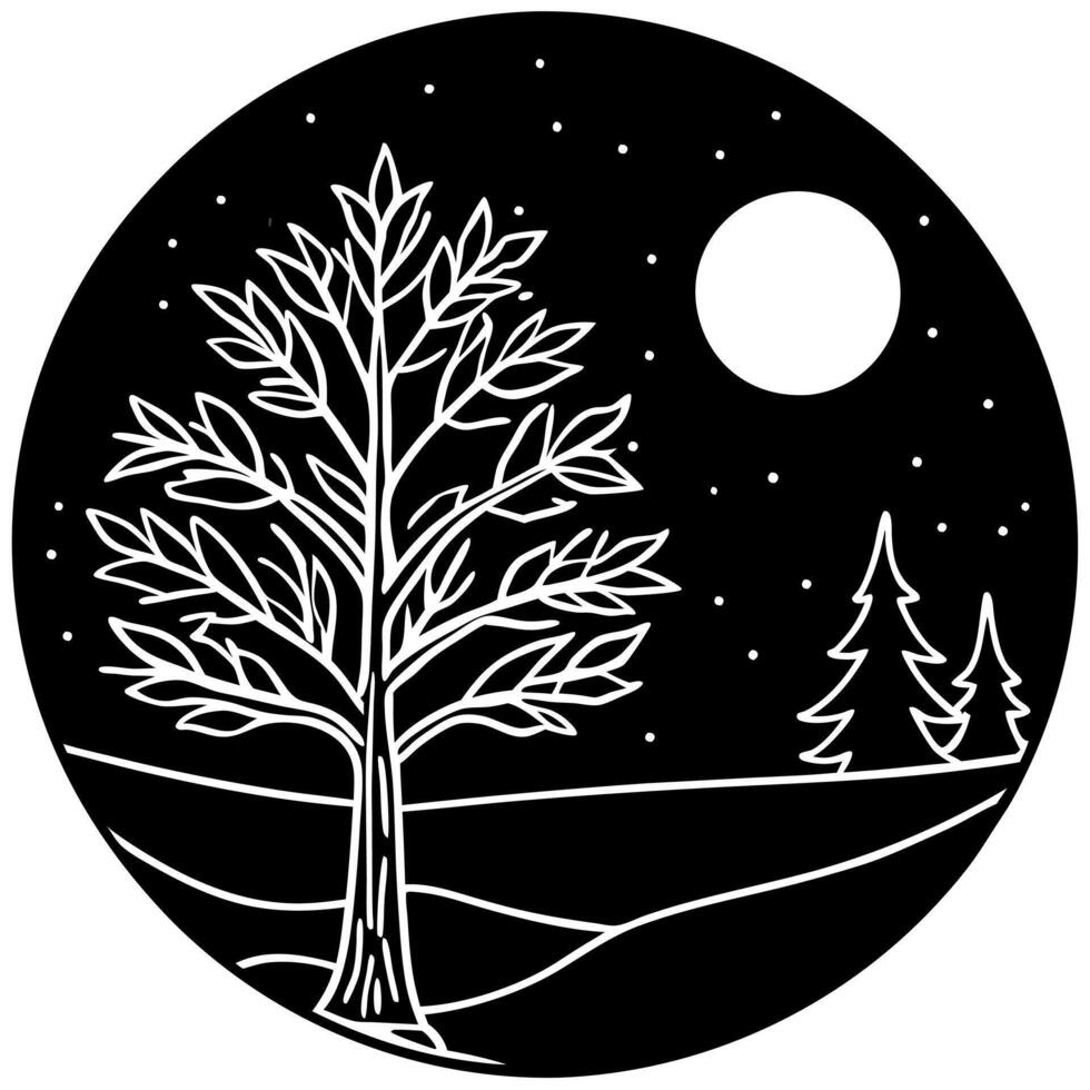 Winter night with tree and moon vector