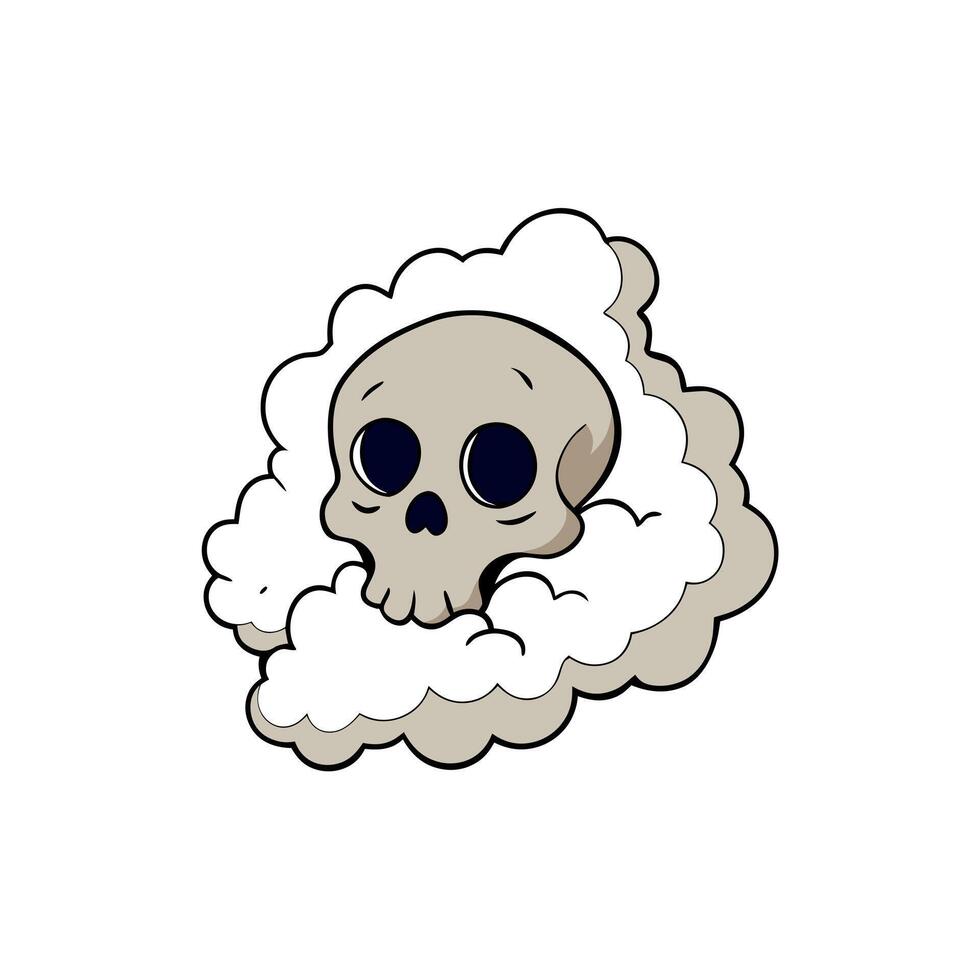 A cartoon skull with a cloud in the background vector