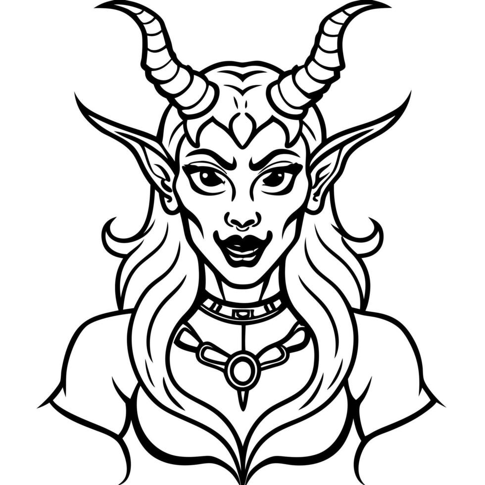 A female demon with horns and horns on her head vector