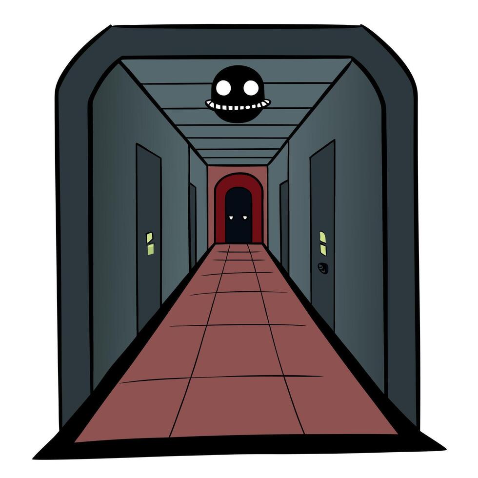 A cartoon image of a hallway with a door and a door knob vector