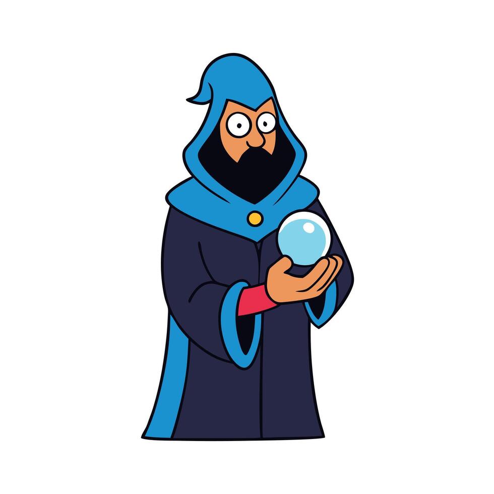 Cartoon wizard holding a crystal ball vector