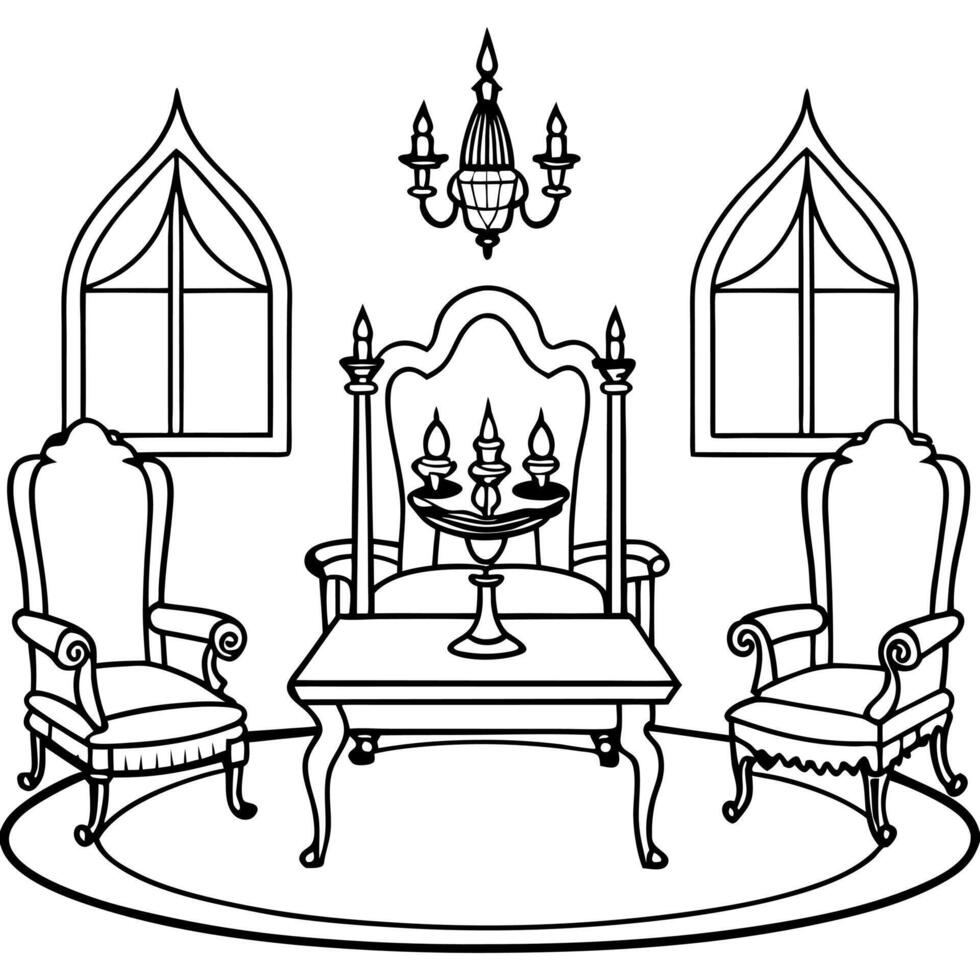 A drawing of a room with chairs and a table vector