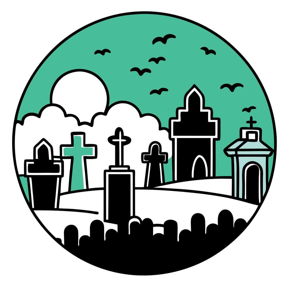 A cemetery with tombstones and a graveyard vector