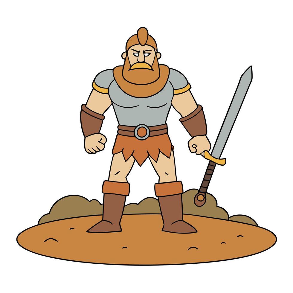 A cartoon man with a sword and a beard vector