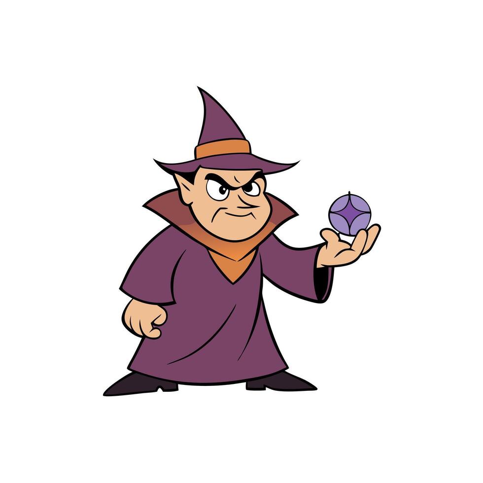 Cartoon wizard holding a purple crystal vector