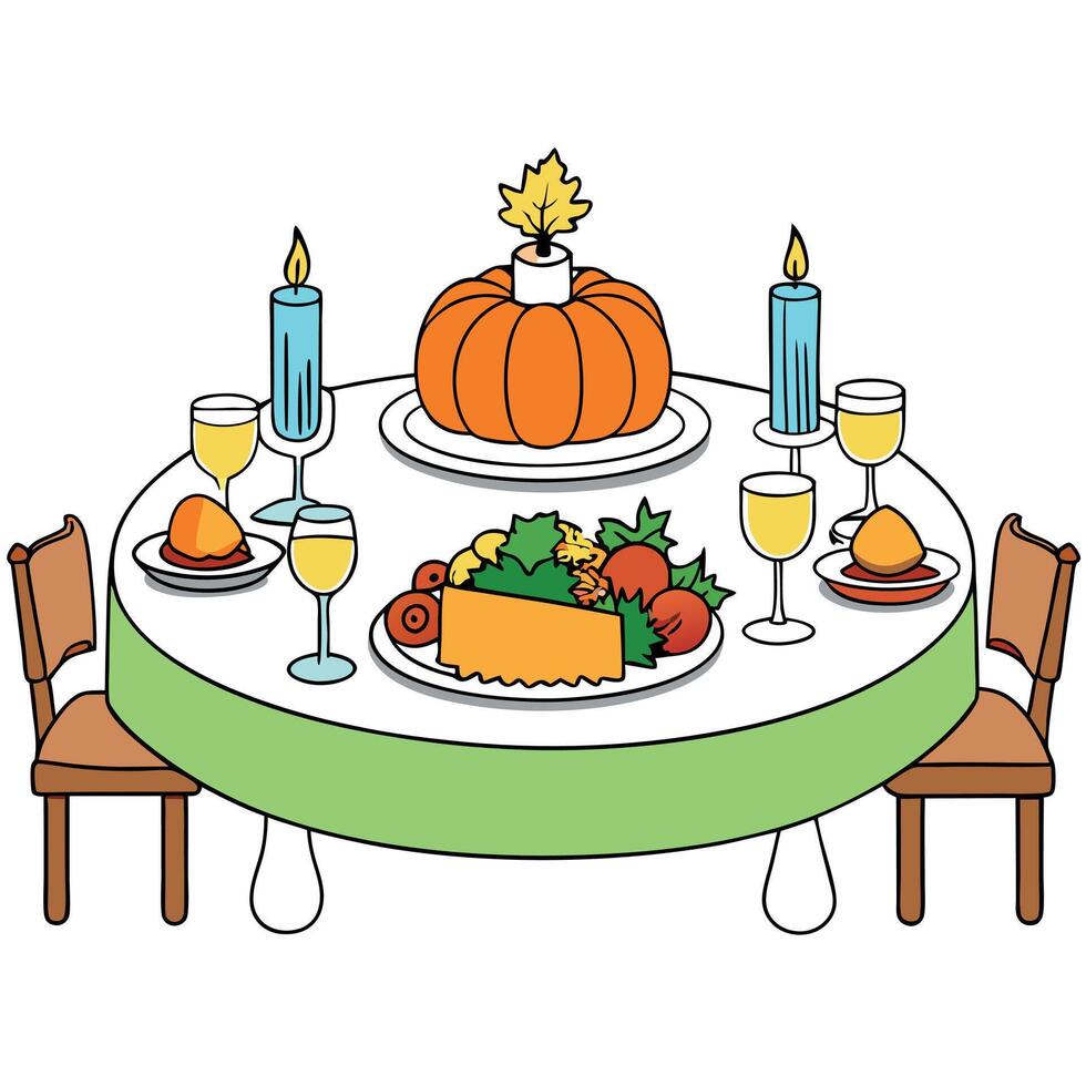 Thanksgiving table with pumpkin and wine vector
