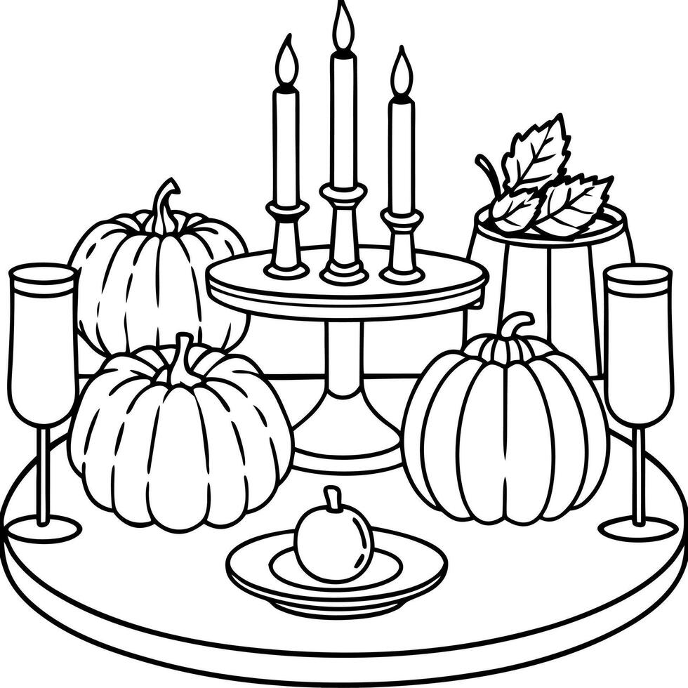 Thanksgiving table coloring pages vector