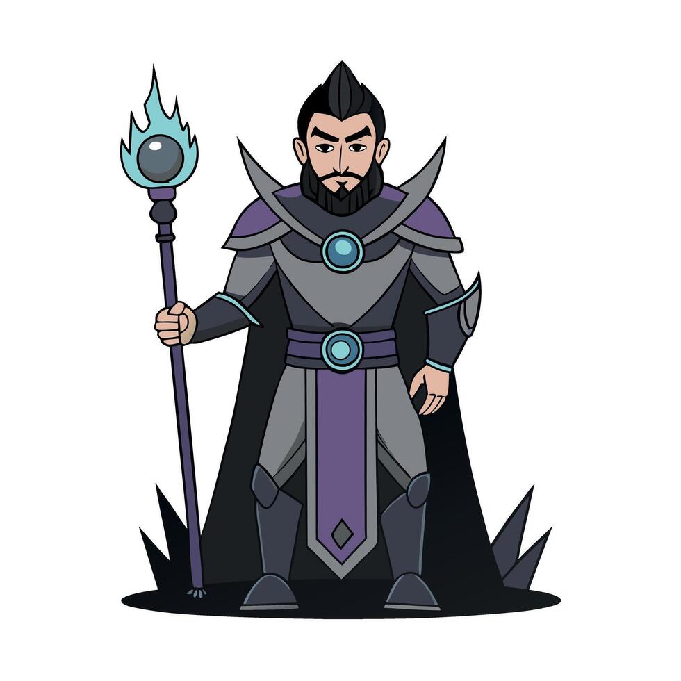 A cartoon character with a purple robe and black hat vector