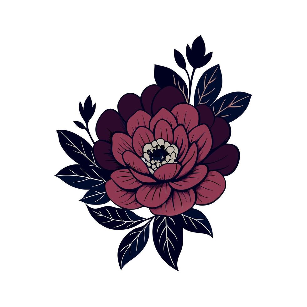 A flower with dark red petals and leaves vector