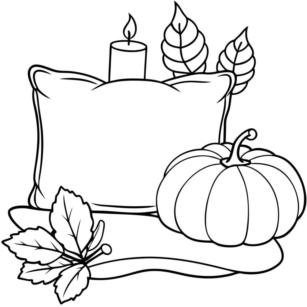 A pumpkin and candle coloring page vector