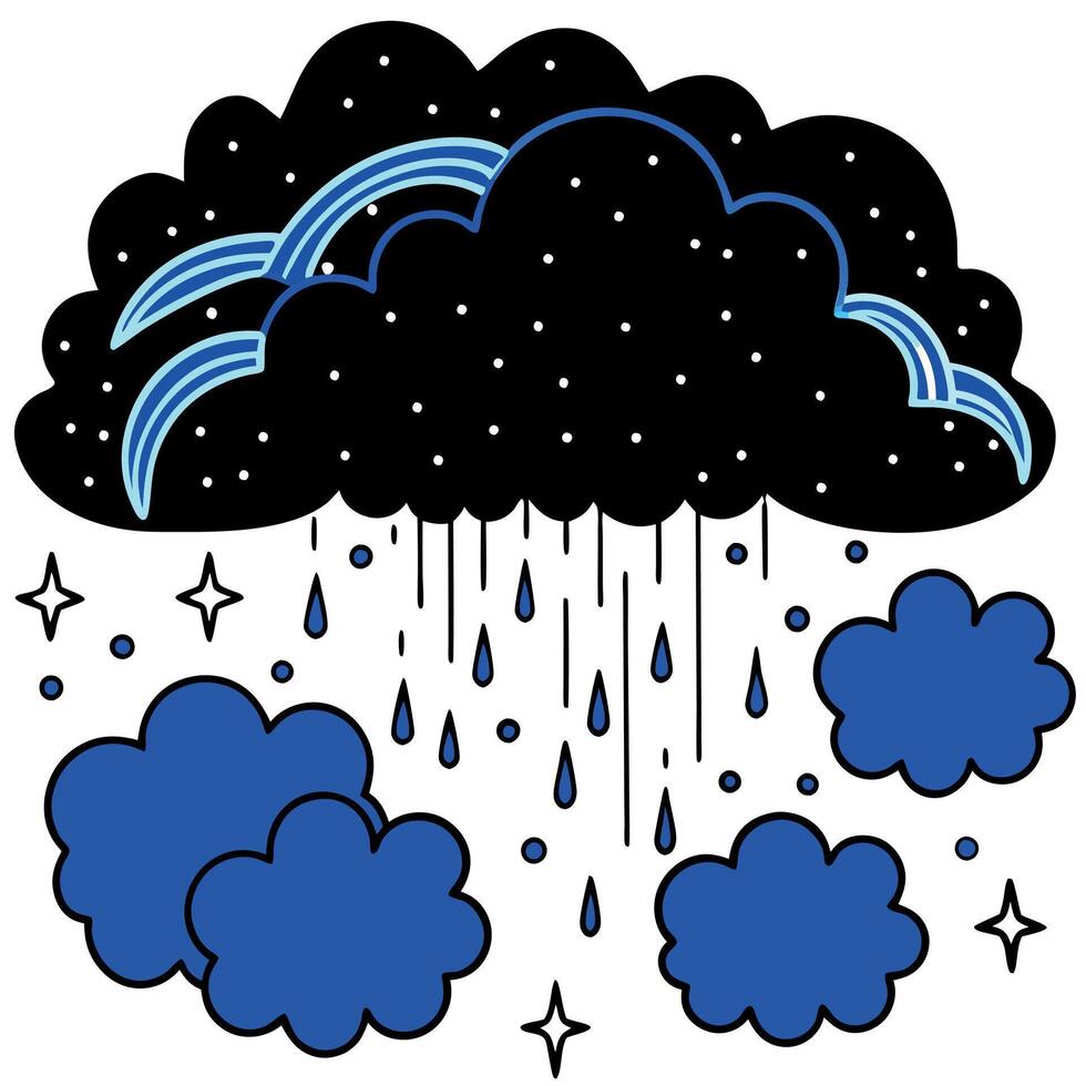 Rainy clouds with stars and raindrops illustration vector