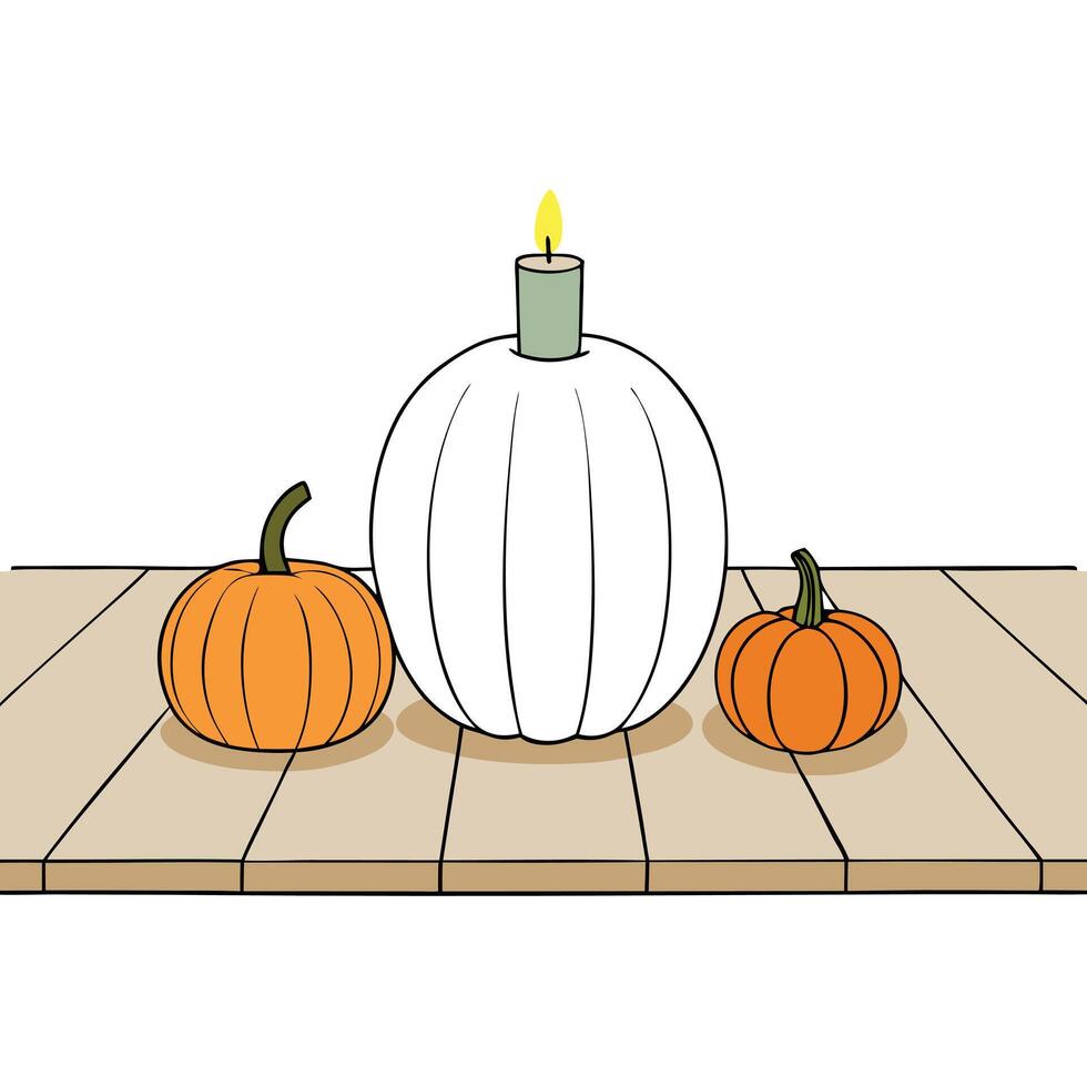 A pumpkin and two pumpkins on a table vector