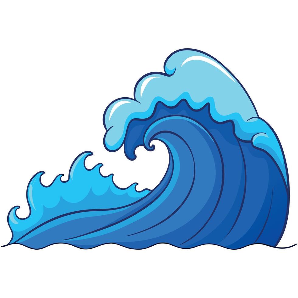 A cartoon wave with blue water and a white background vector