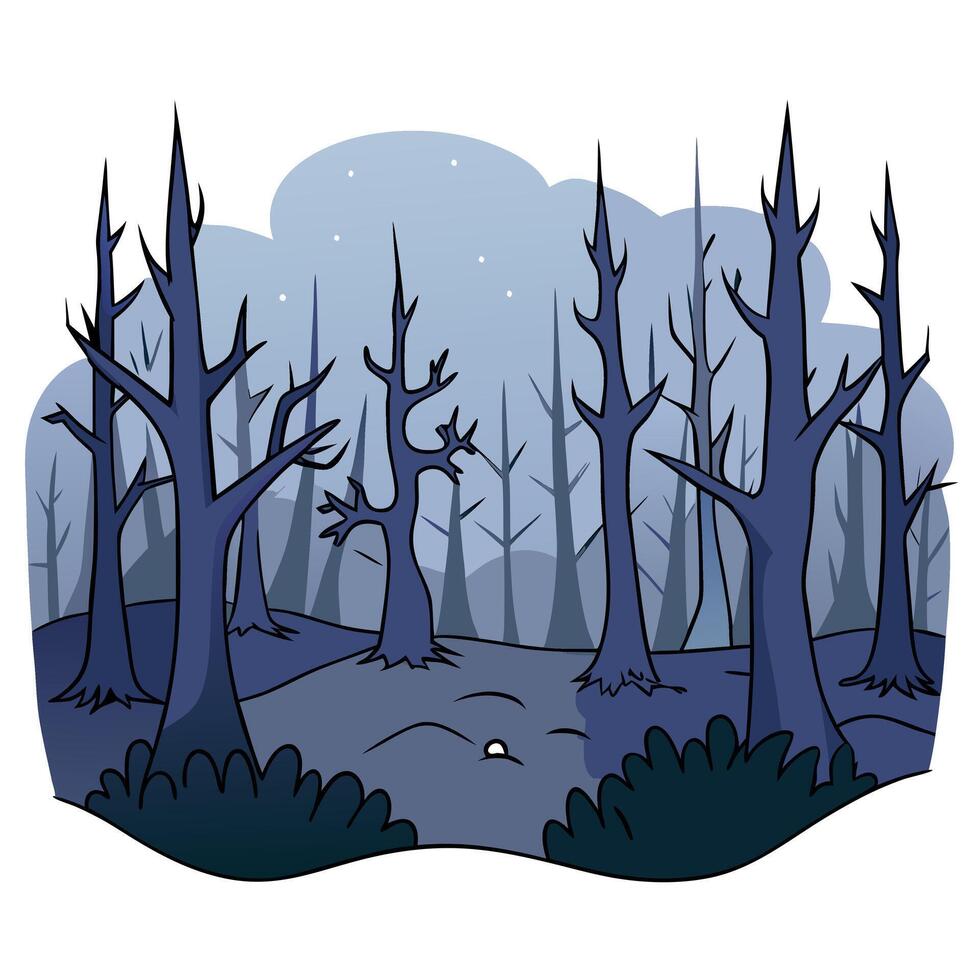 A cartoon illustration of a forest at night vector