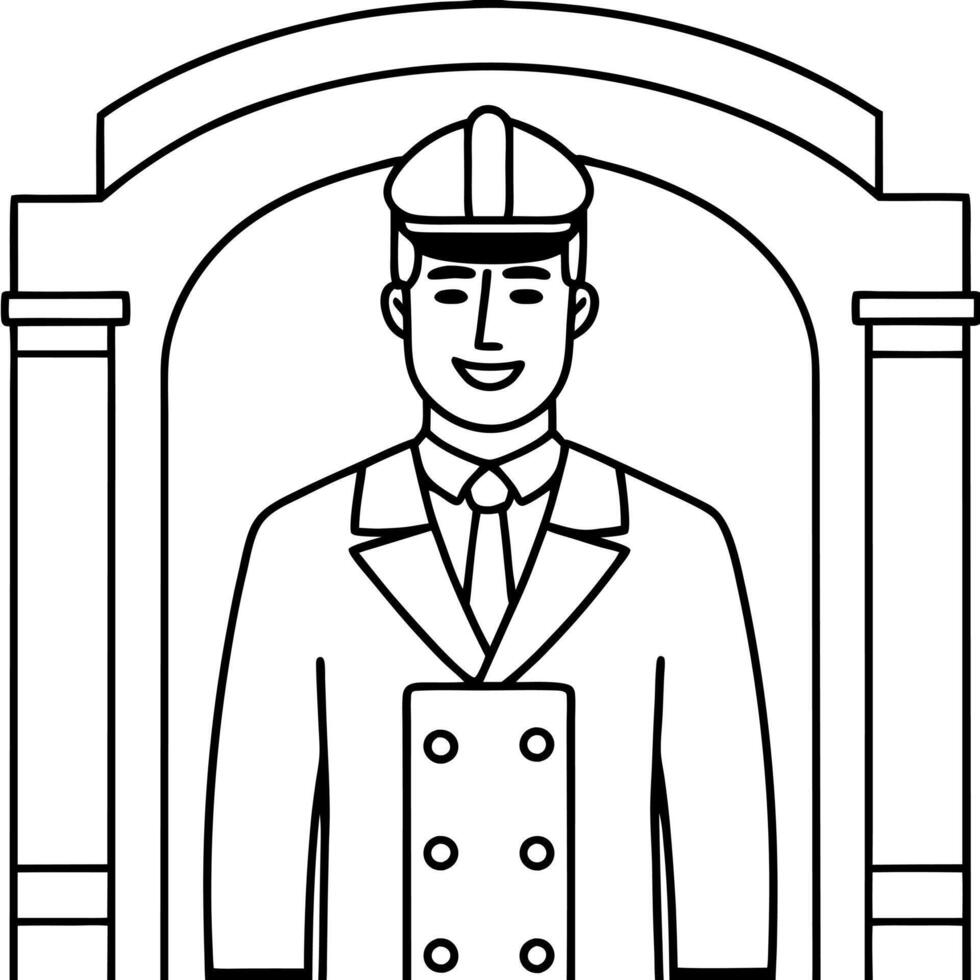 A man in a suit and hat standing in front of a door vector