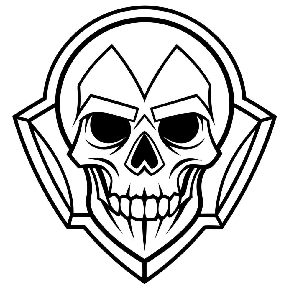 A skull with a black and white outline vector