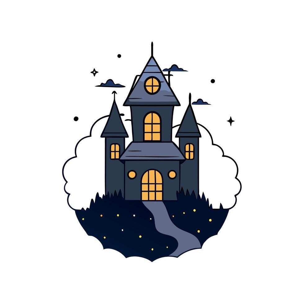 A cartoon castle with a moon and stars vector