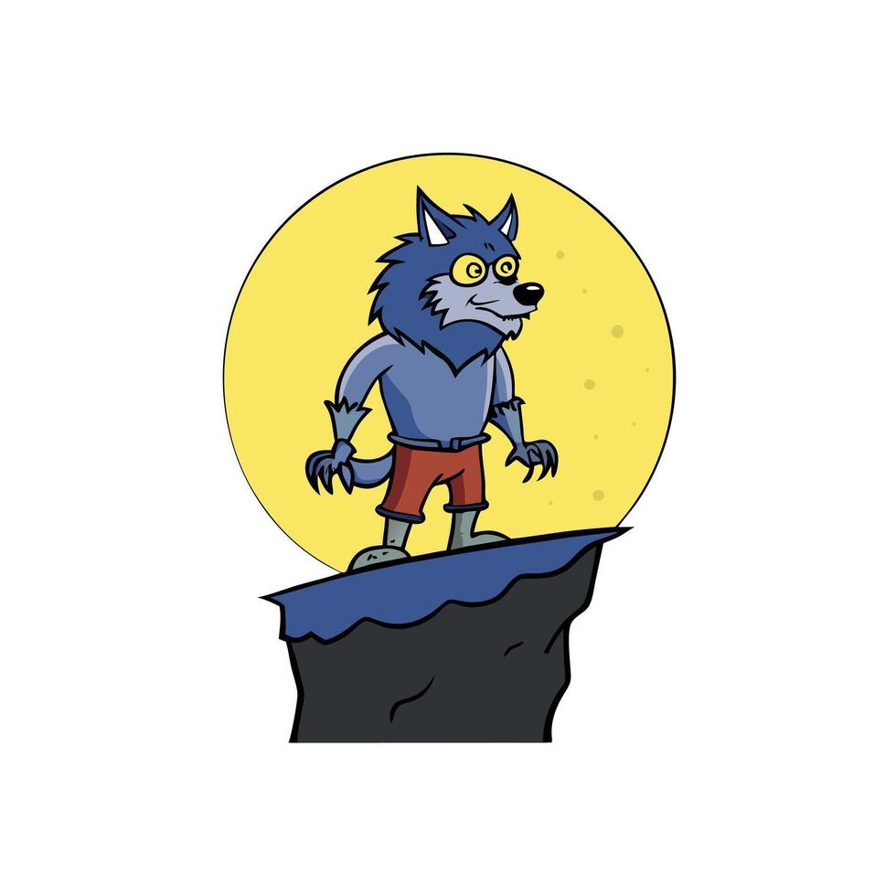 A cartoon wolf standing on top of a cliff vector