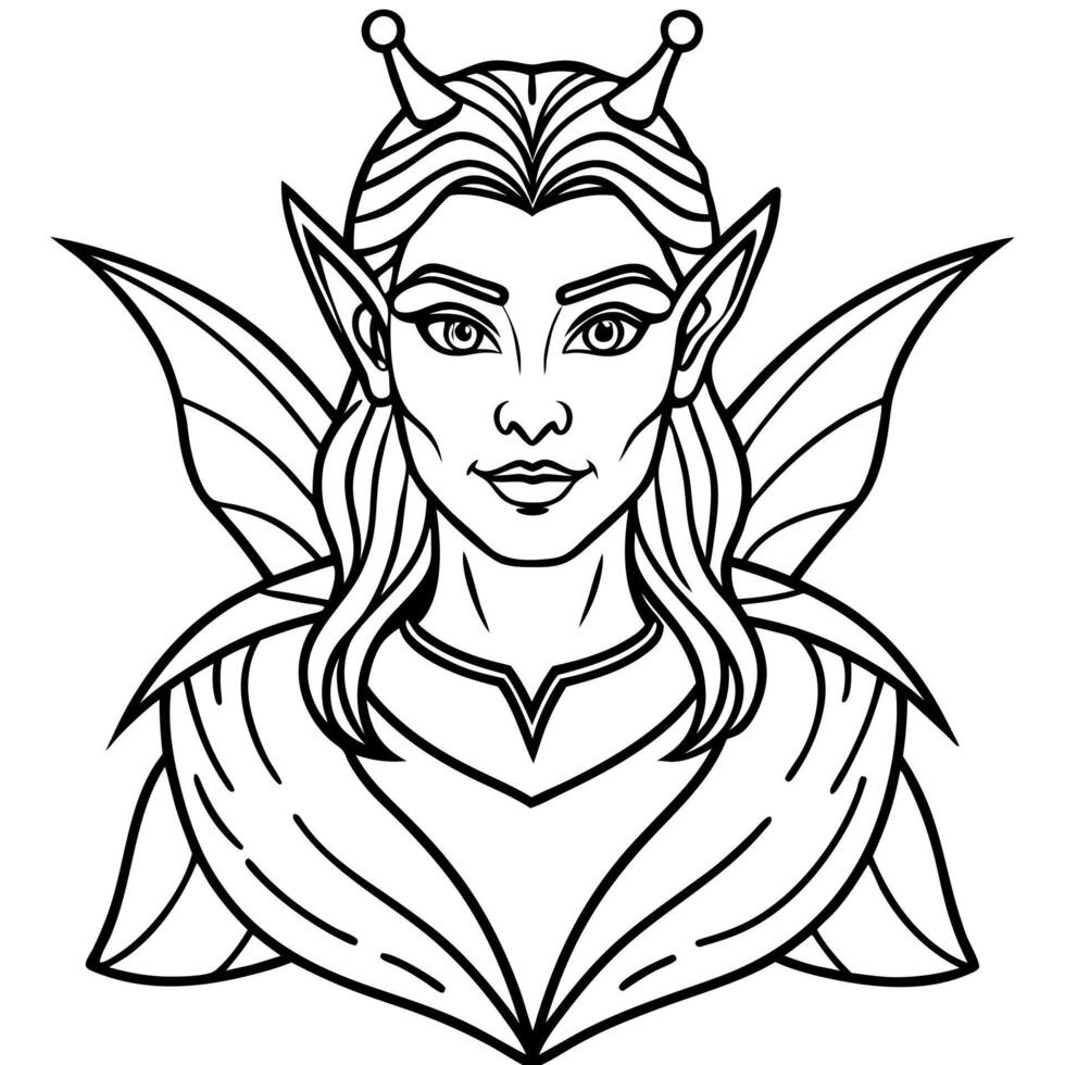 A fairy woman with wings and horns coloring page vector