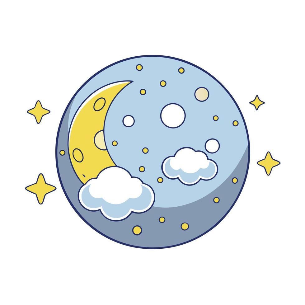 A cartoon moon with clouds and stars vector