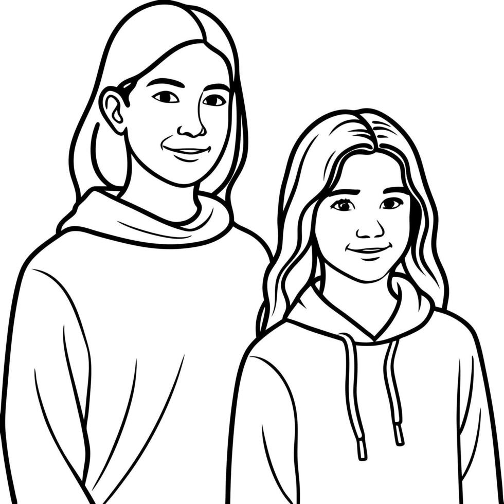 Two girls coloring pages vector