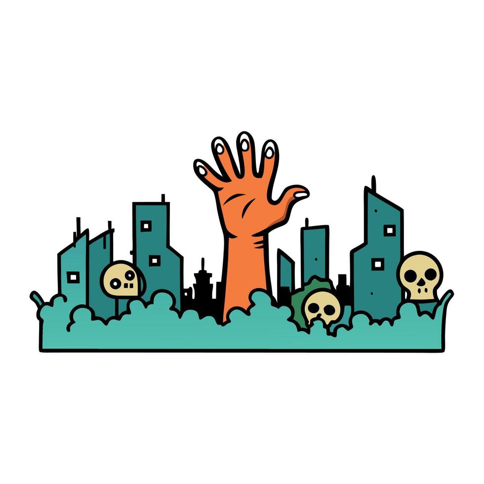 Zombie hand in the city illustration vector